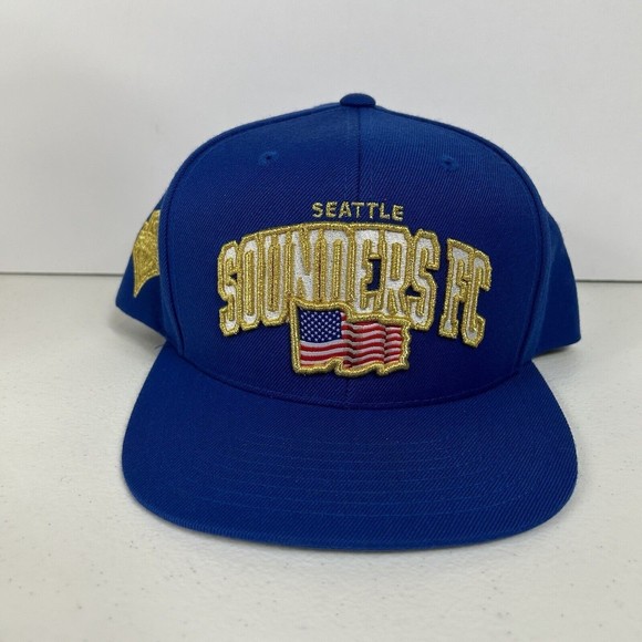 Seattle Sounders FC MLS Soccer Mitchell & Ness Blue Snapback Hat Cap Gold USA - Picture 1 of 7